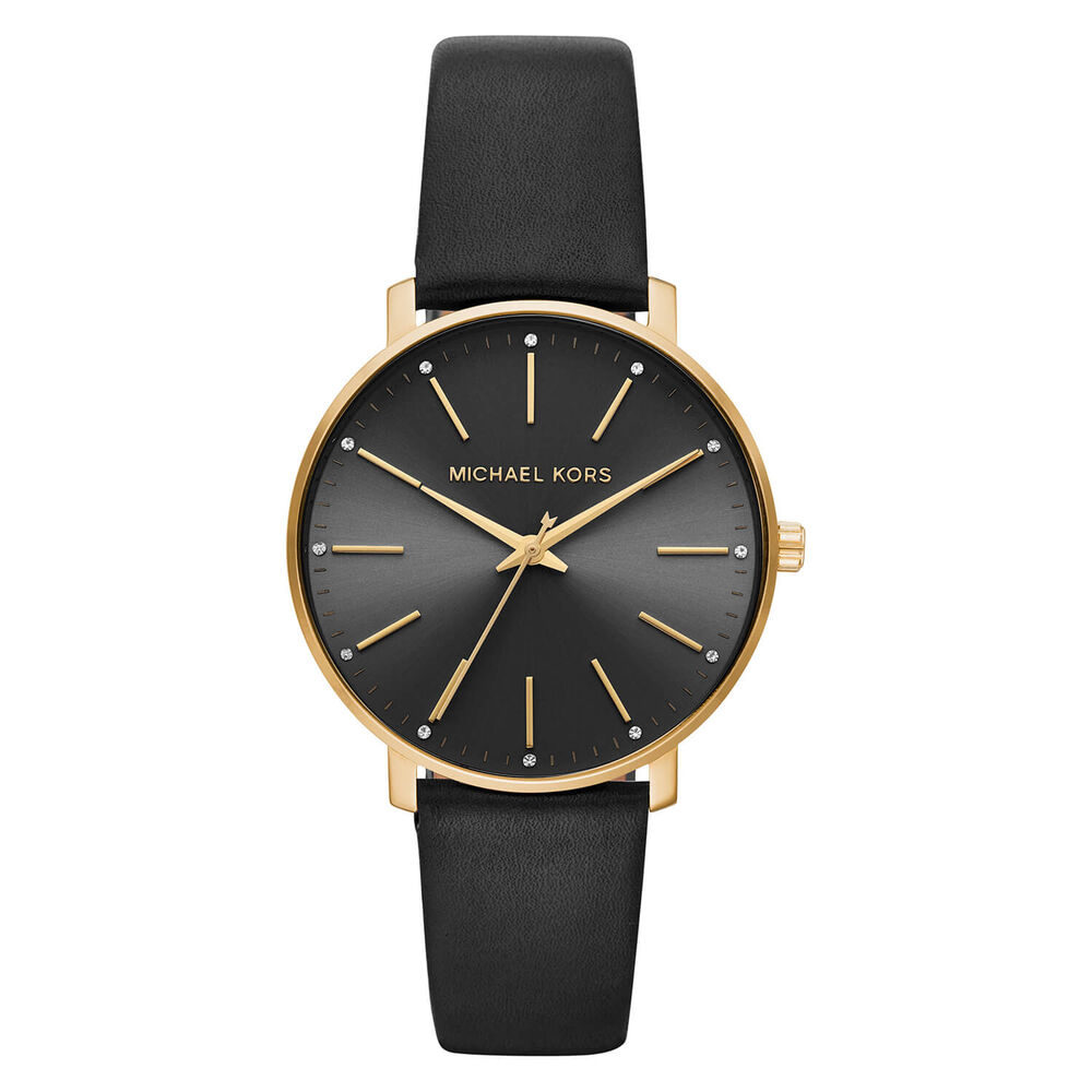 Michael Kors Pyper Black/Gold Dial Black Strap Watch image number 0