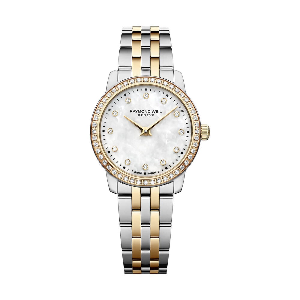 Raymond Weil Toccata Classic 24mm MOP Dial Diamond Set Bezel Gold PVD Steel Bracelet Watch