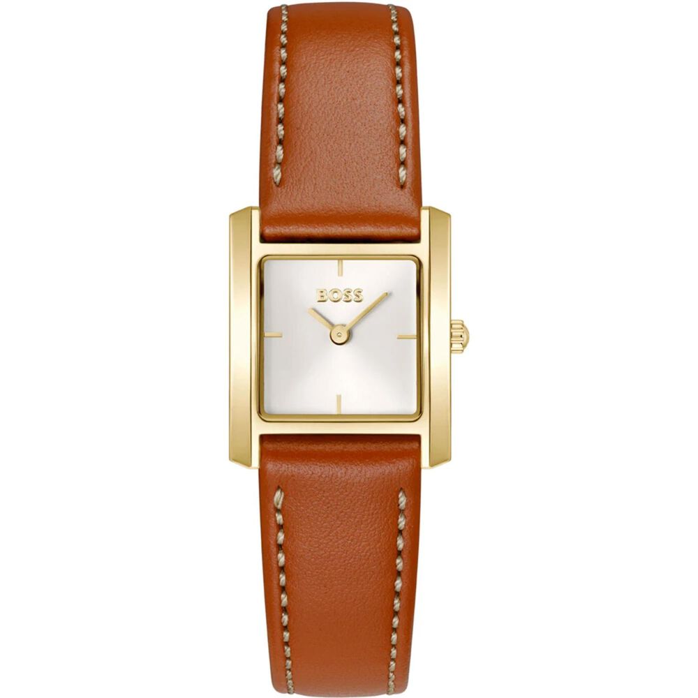 BOSS Lucy Scala 26.5mm White Dial Brown Leather Strap Watch