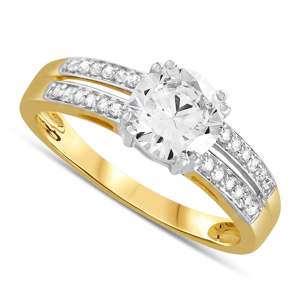 9ct Yellow Gold Cubic Zirconia Solitaire with Pave Cubic Zirconia Split Shoulders Ring image number 0