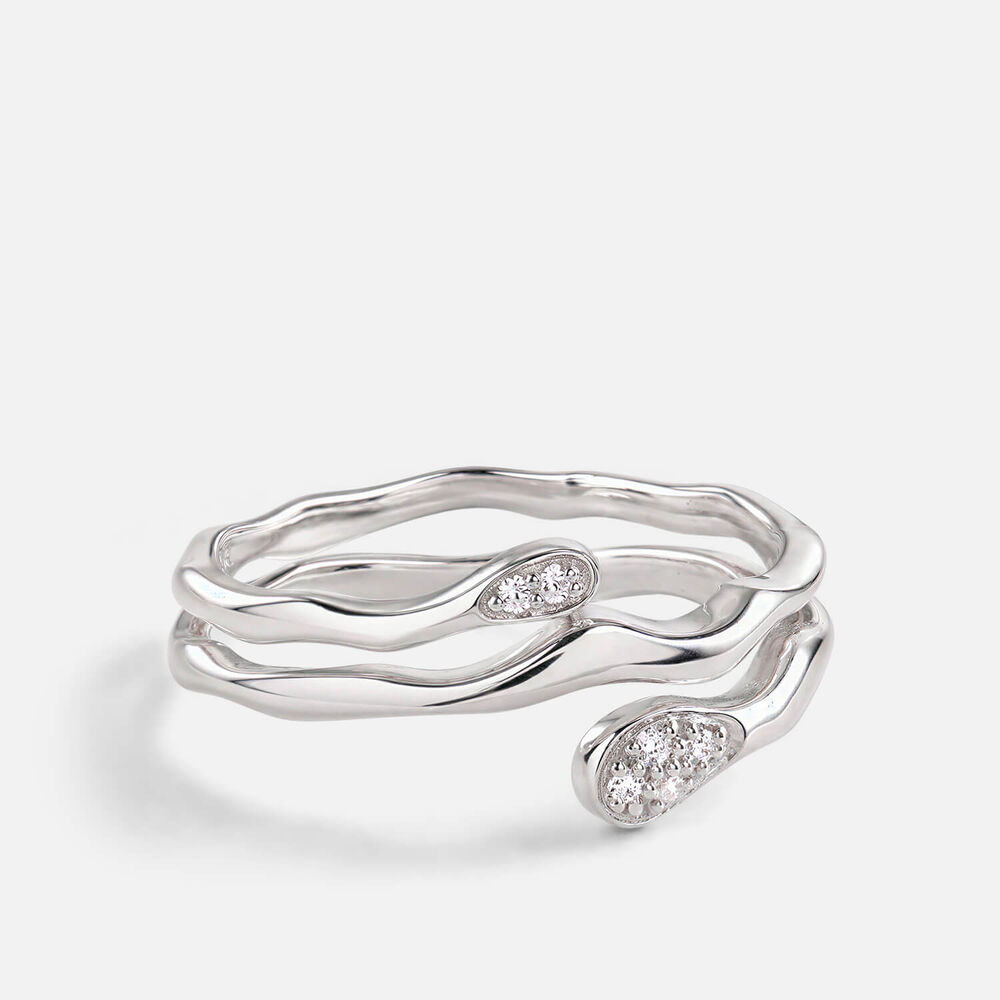 Sterling Silver Three Strand Pave Cubic Zirconia Tip Ring