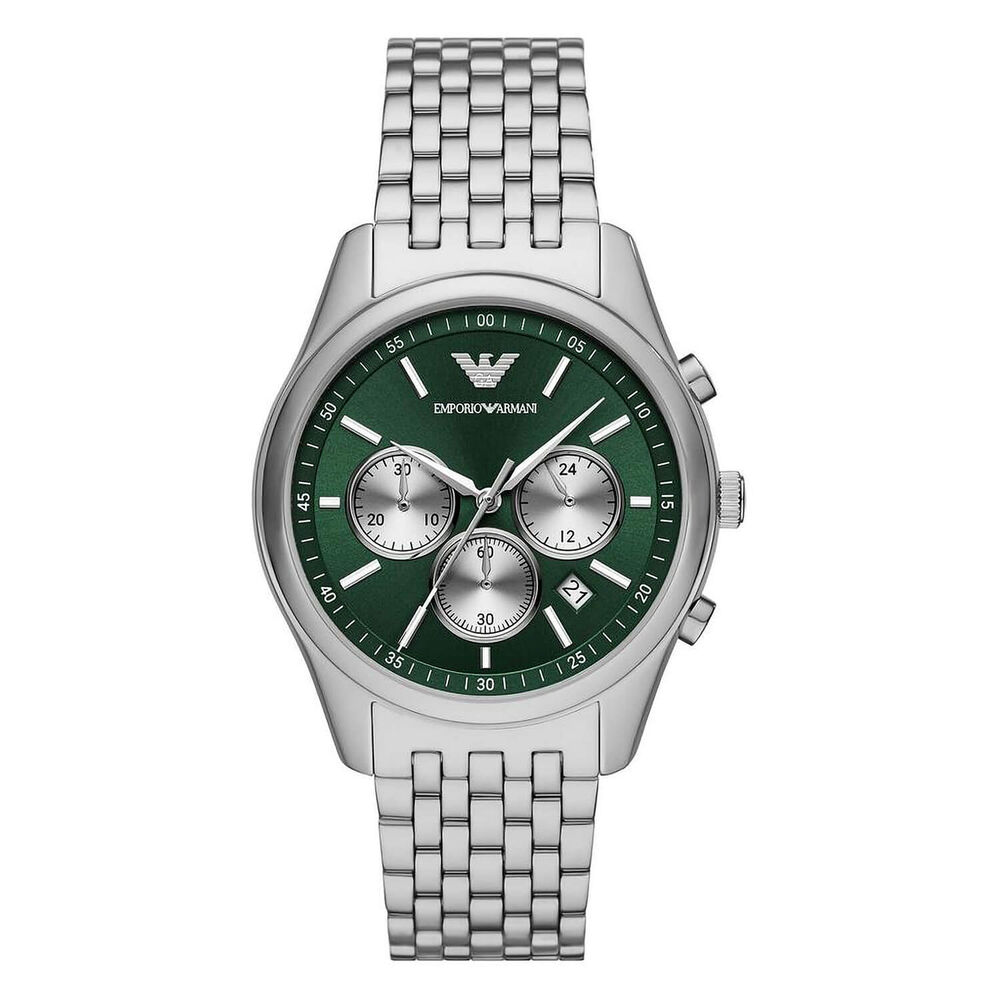 Emporio Armani Antonio Chronograph 41mm Green Dial Steel Bracelet Watch image number 0