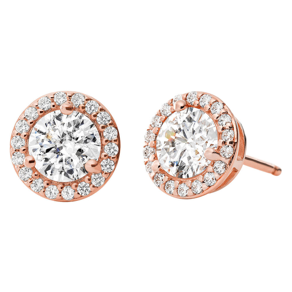 Michael Kors Sterling Silver Rose Gold-plated Halo Stud Earrings image number 0