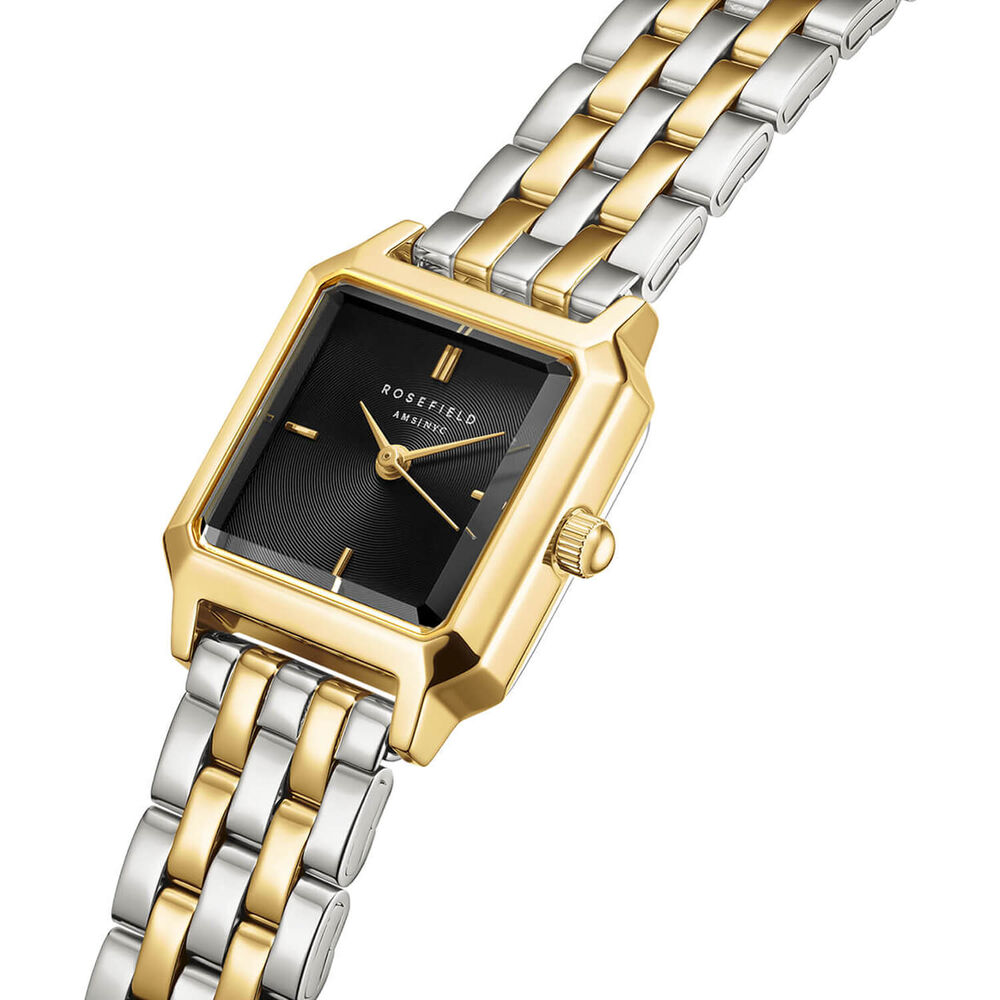 Rosefield Boxelle Black Duotone 19.5x19.5mm Black Dial Two Tone Bracelet Watch image number 1