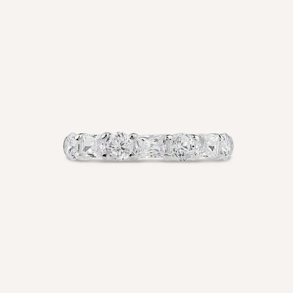 Sterling Silver Brilliant & Emerald 7 Stone Cubic Zirconia Eternity Ring