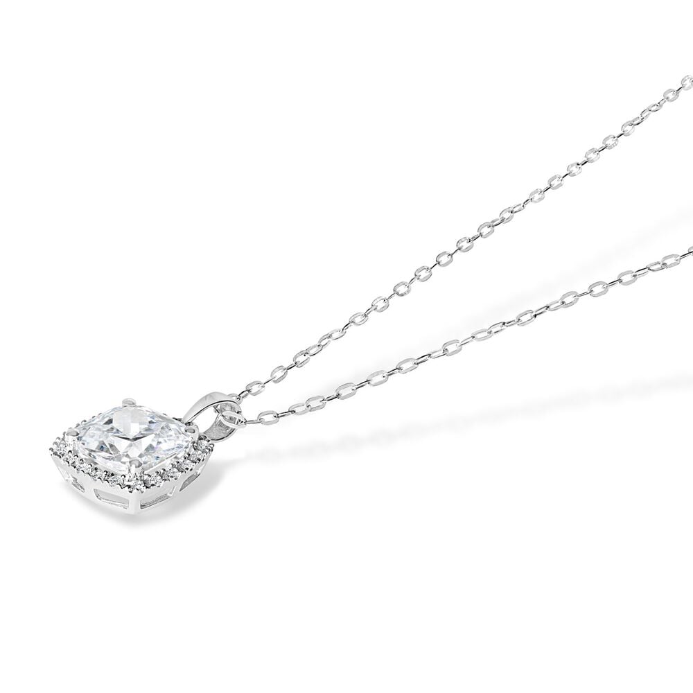 9ct White Gold Cushion Cubic Zirconia Cluster Pendant (Chain Included)