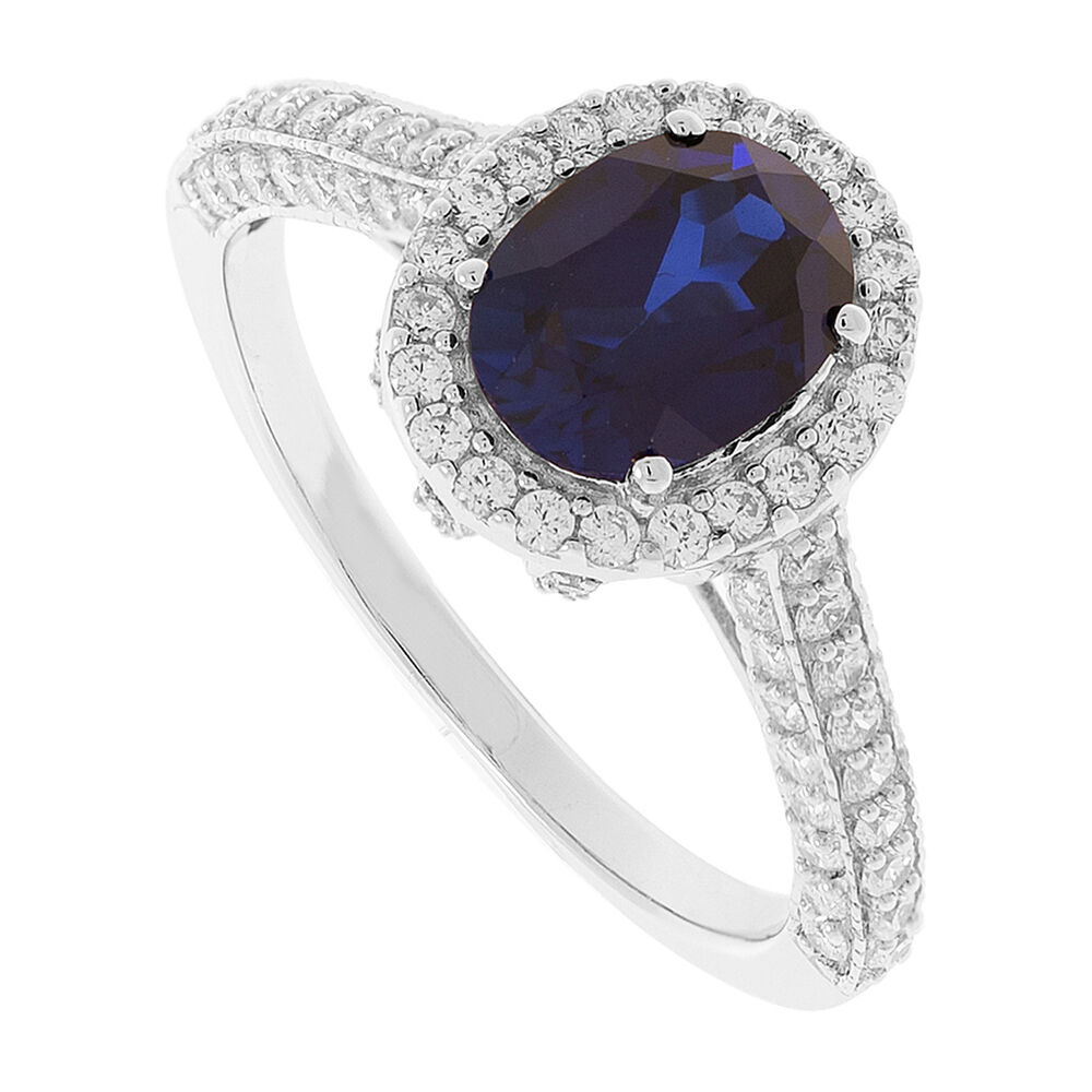 9ct White Gold Created Sapphire and Cubic Zirconia Ring