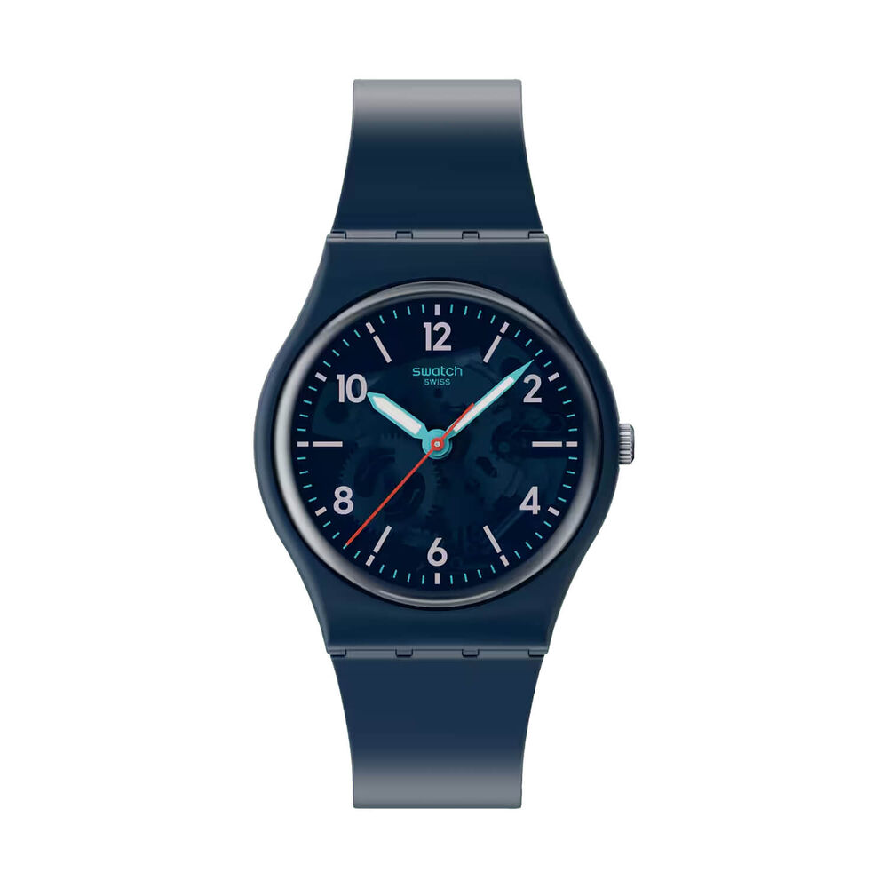 Swatch Time To Teal 34mm Blue Dial Silicone Strap Watch image number 0