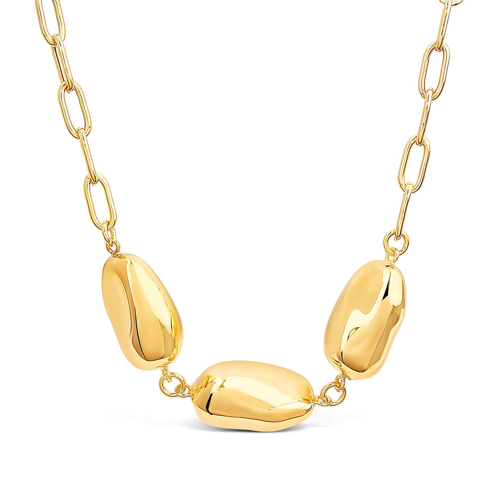 Yellow Gold Plated Sterling Silver Three Nuggets Curbed Chain Necklet image number 0