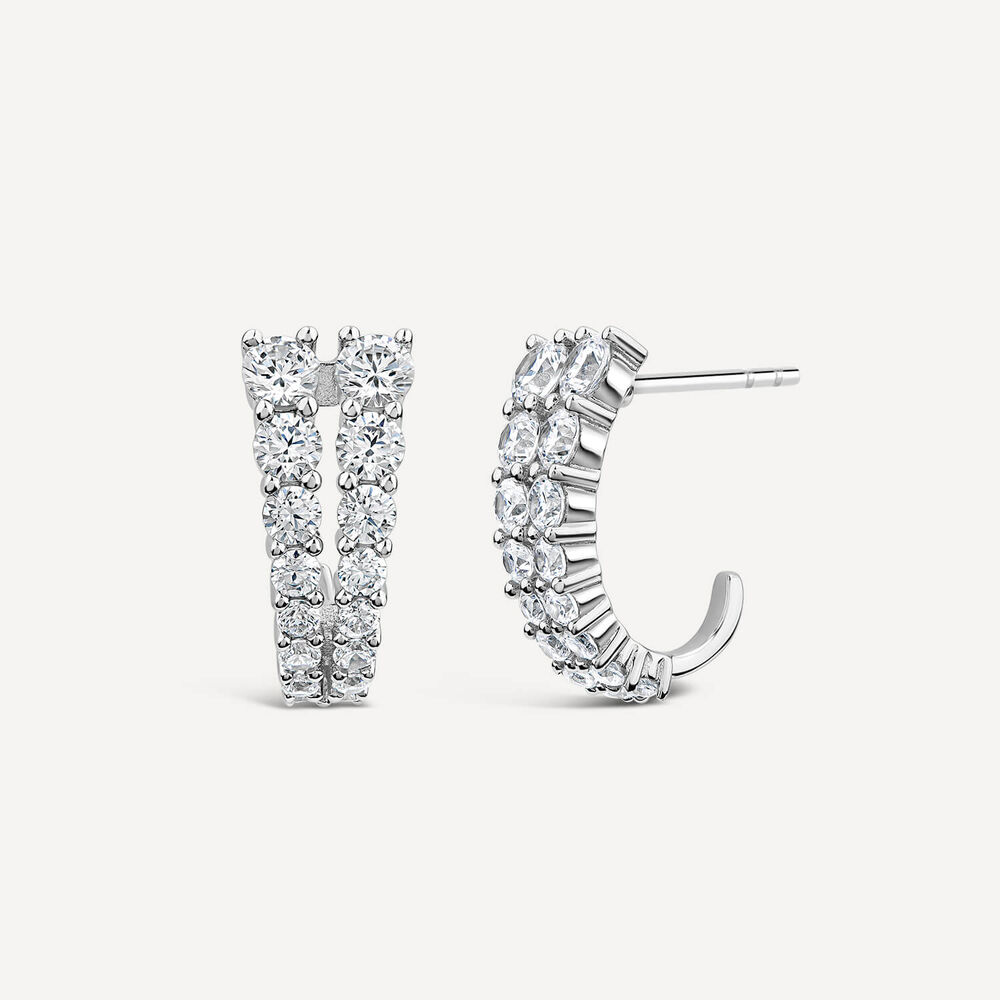 Sterling Silver Cubic Zirconia Two Curved Strands Hoop Earrings image number 1