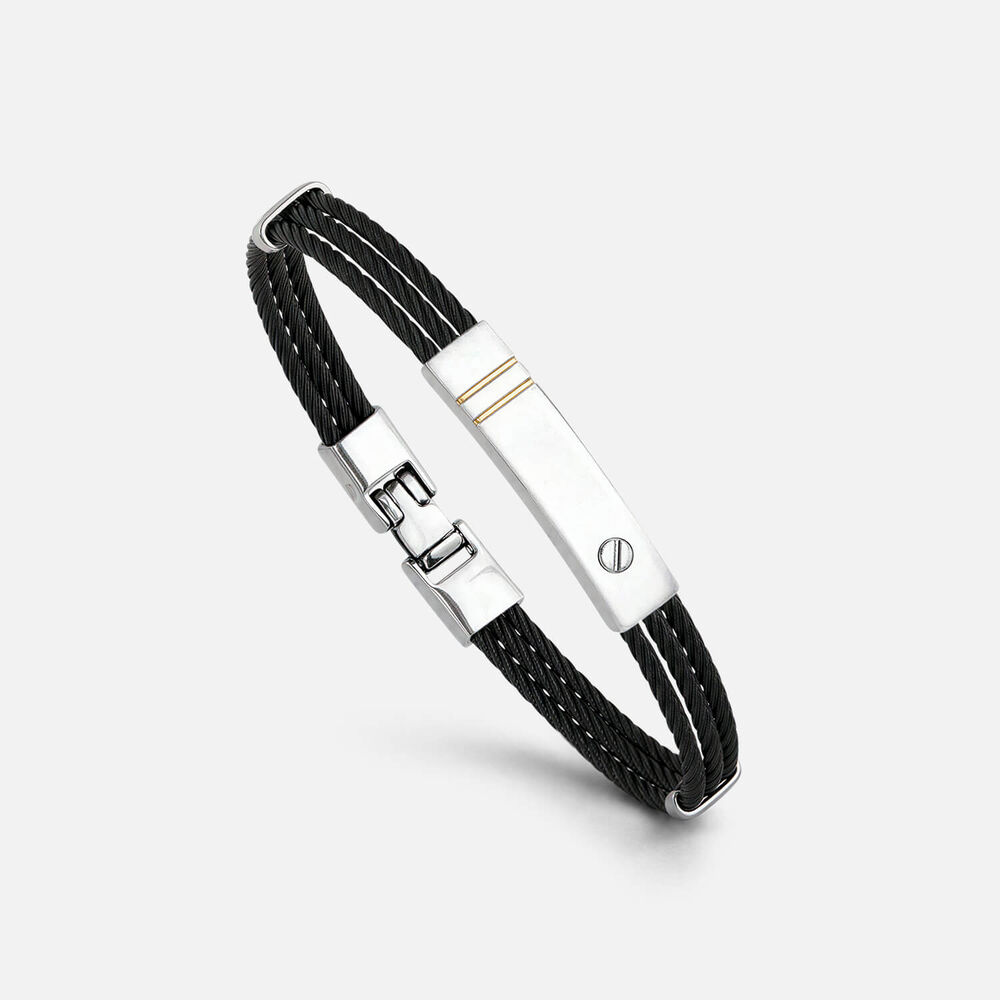 Stainless Steel Black PVD Wire & 14ct Gold Line Accent Bracelet