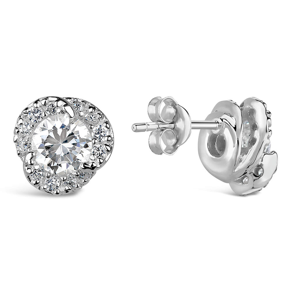 Sterling Silver Cubic Zirconia Pavé Knot Stud Earrings image number 2
