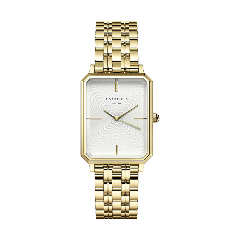 Rosefield Octagon Gold 23x29mm White Dial 23k Gold Plated Steel Bracelet Watch image number 0