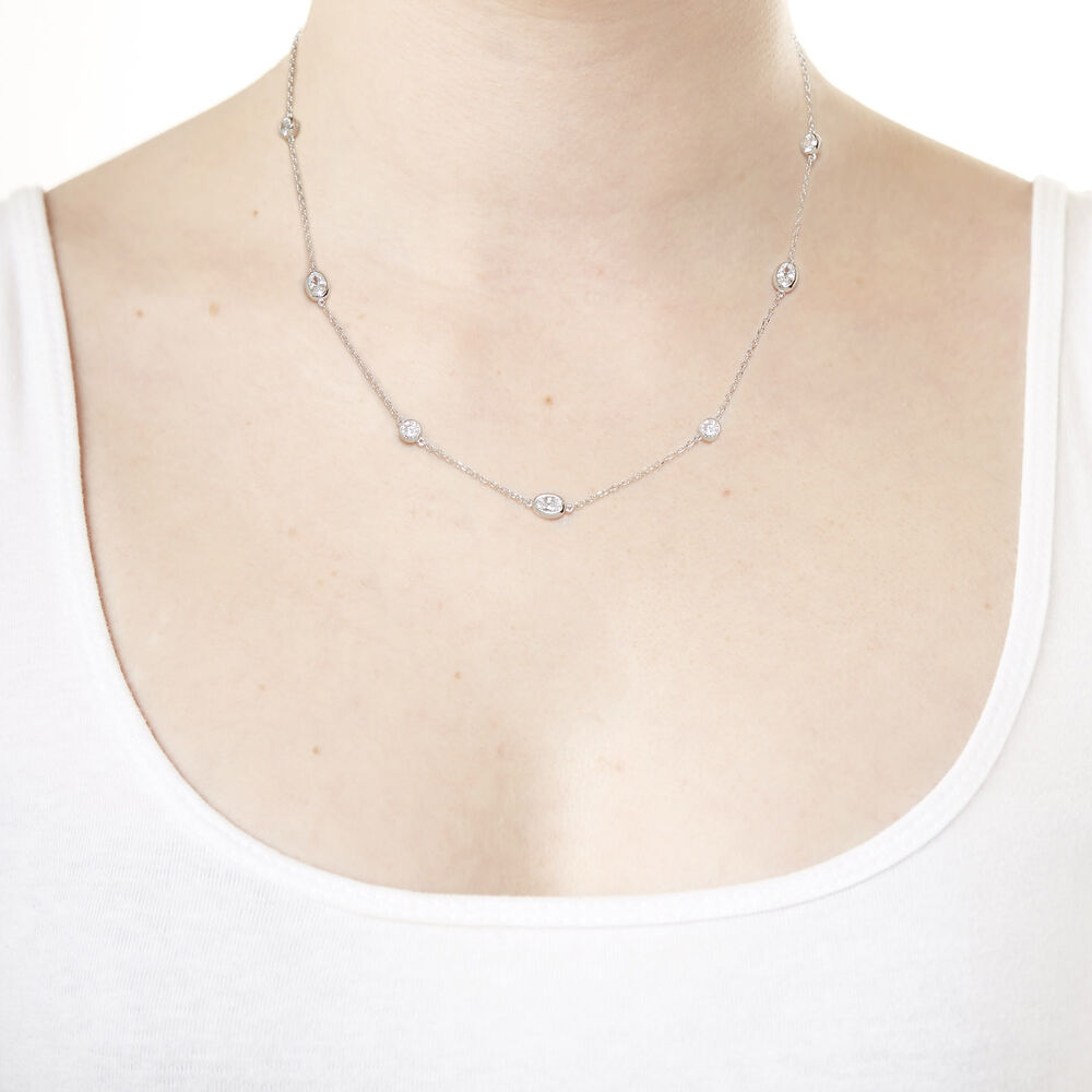 Sterling Silver Cubic Zirconia Round & Oval Necklet image number 2