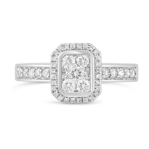 Mystere 18ct White Gold 0.50 Carat Diamond Cluster Engagement Ring