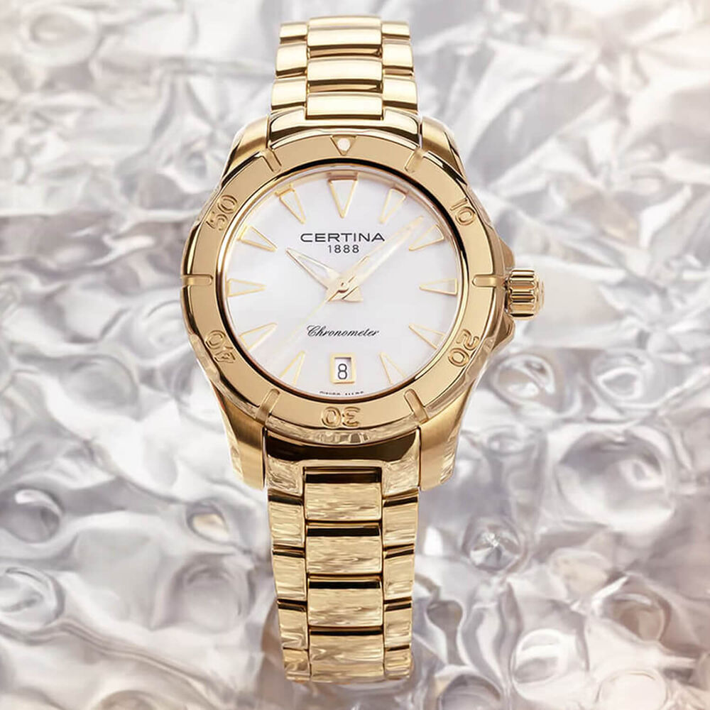 Certina DS Action Lady 29mm Mother of Pearl Dial Gold Tone Steel Bracelet Watch image number 6