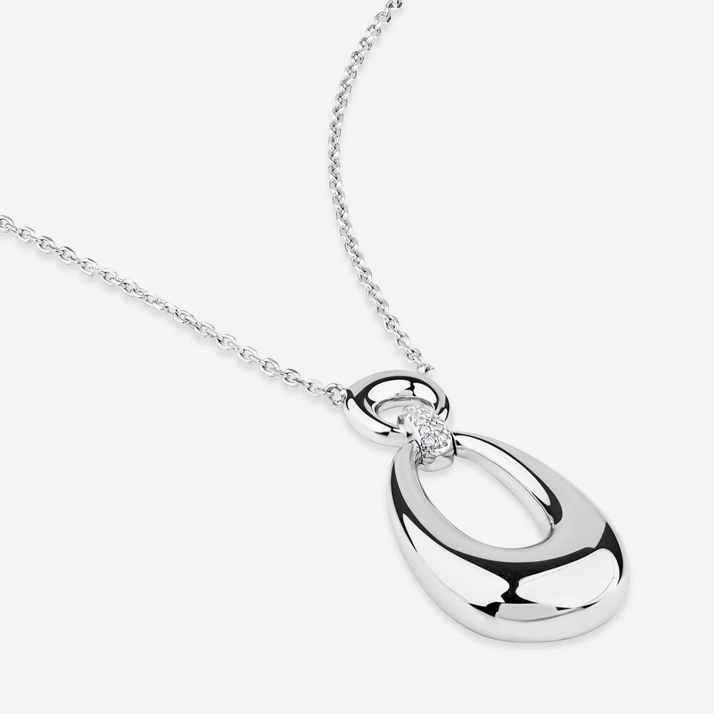 Sterling Silver Cubic Zirconia Set Open Polished Oval Pendant image number 2