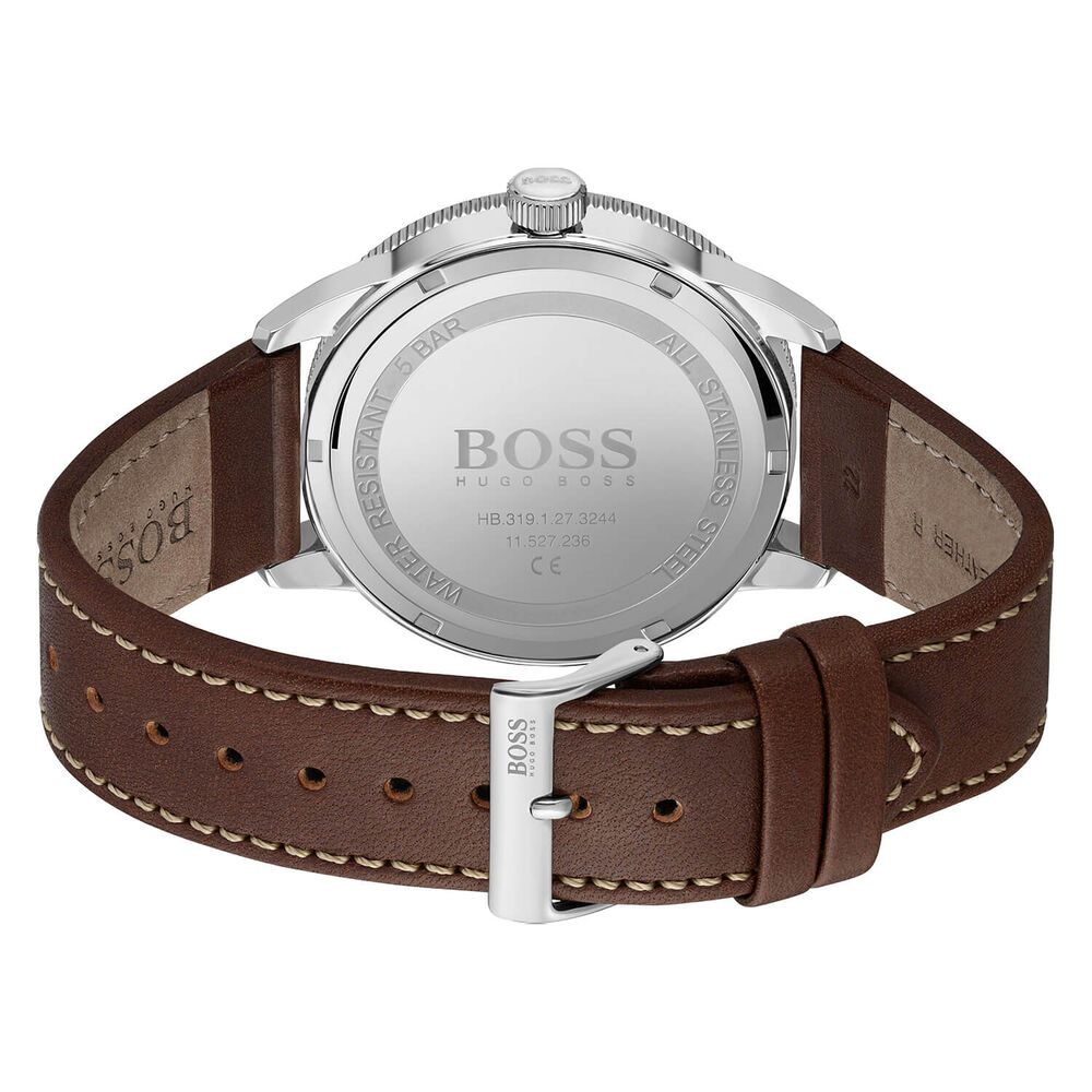 Hugo BOSS Drifter 42mm Blue Dial Steel Case Brown Strap Watch image number 2