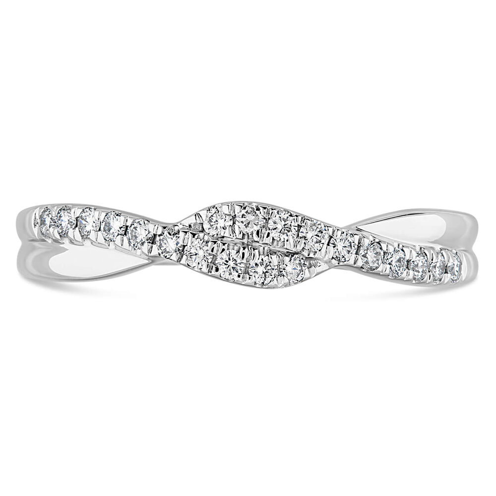 9ct White Gold Diamond 2 Row Pave Twist 0.15ct Ring