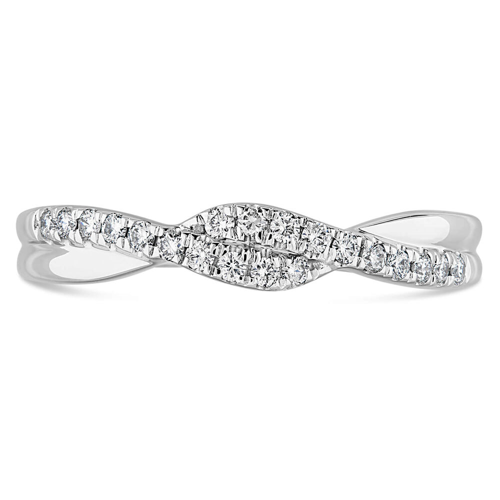 9ct White Gold Diamond 2 Row Pave Twist 0.15ct Ring image number 1