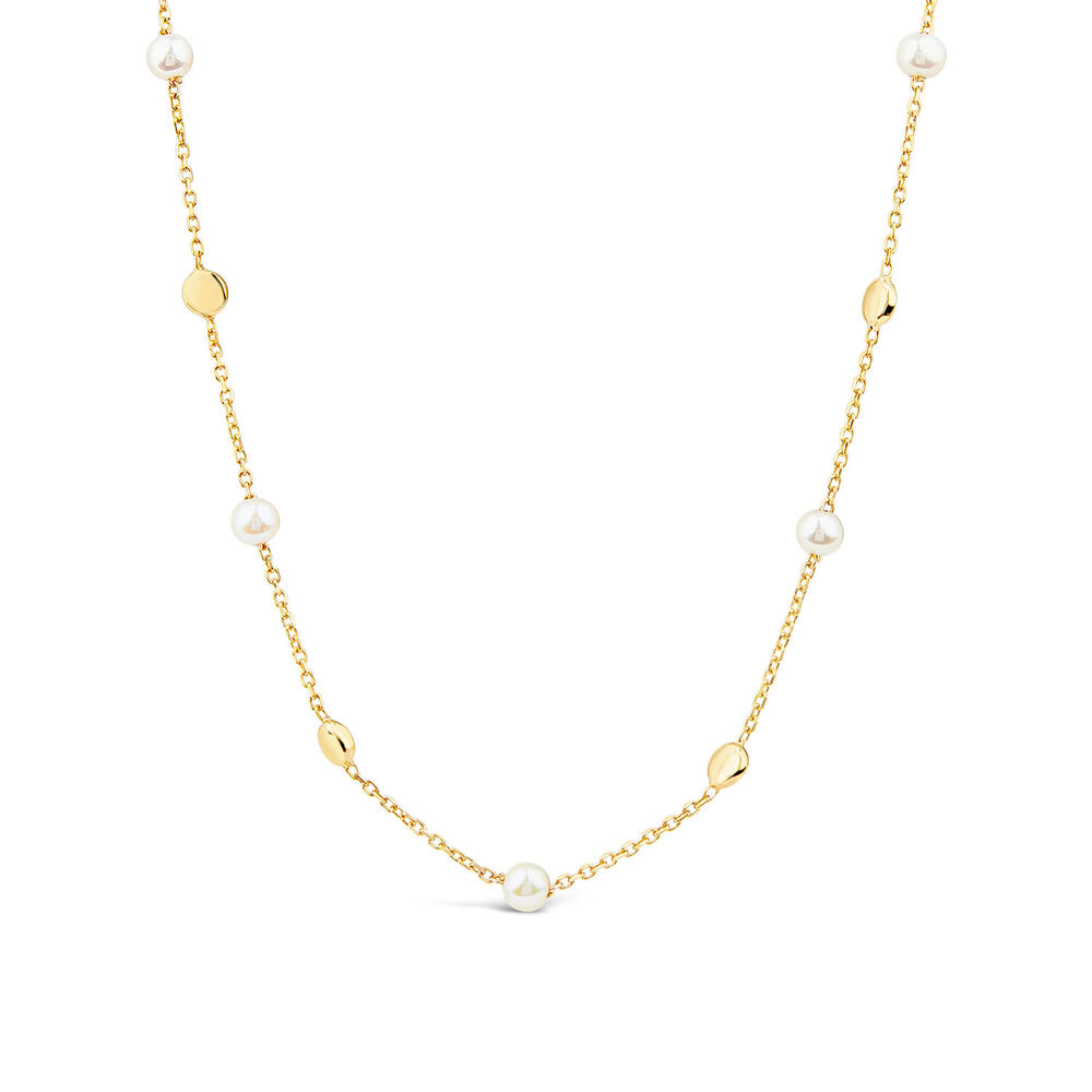 9ct Yellow Gold Pearl & Bead Station Necklet image number 0