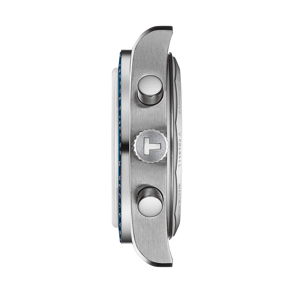 Tissot PR516 Chronograph 41mm White Dial Blue Bezel Steel Bracelet Watch image number 4