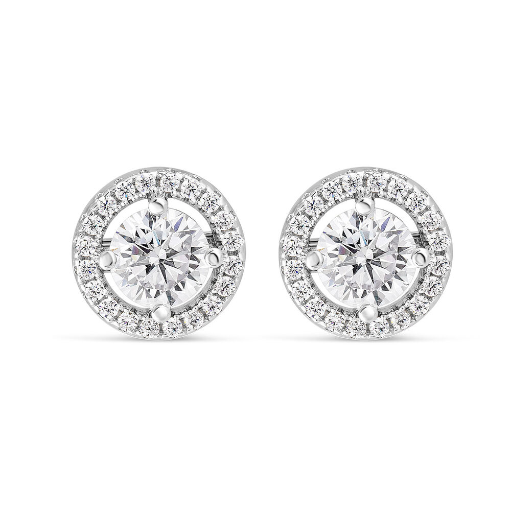 Sterling Silver Cubic Zirconia Halo Stud Earrings