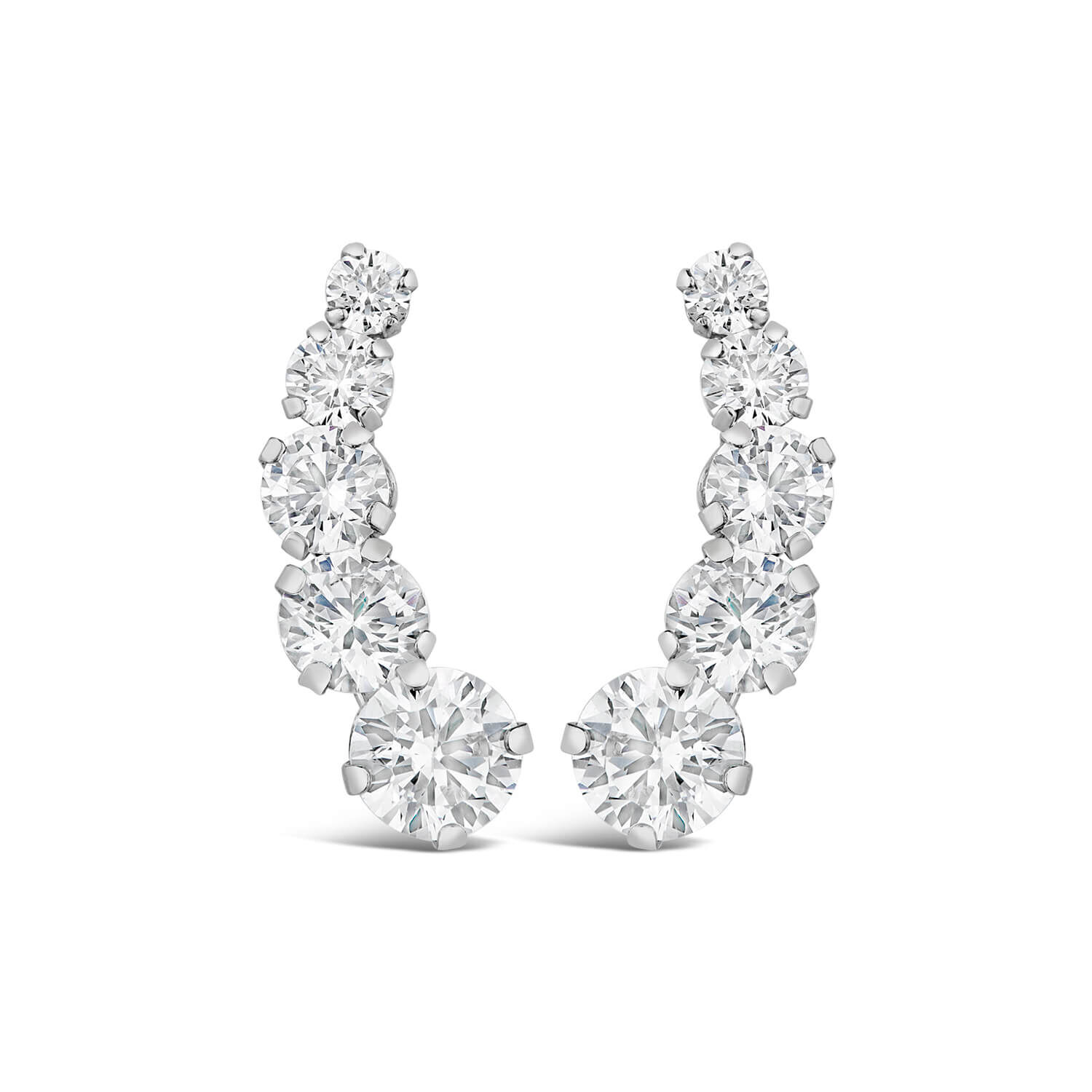 9ct White Gold Five Cubic Zirconia Climber Stud Earrings