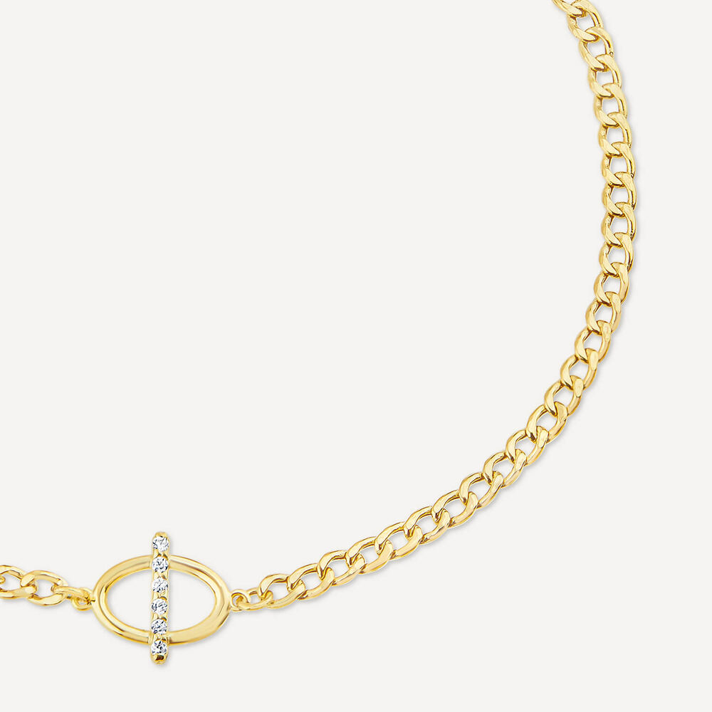 9ct Yellow Gold Oval Cubic Zirconia Bar Curbed Link Bracelet image number 1