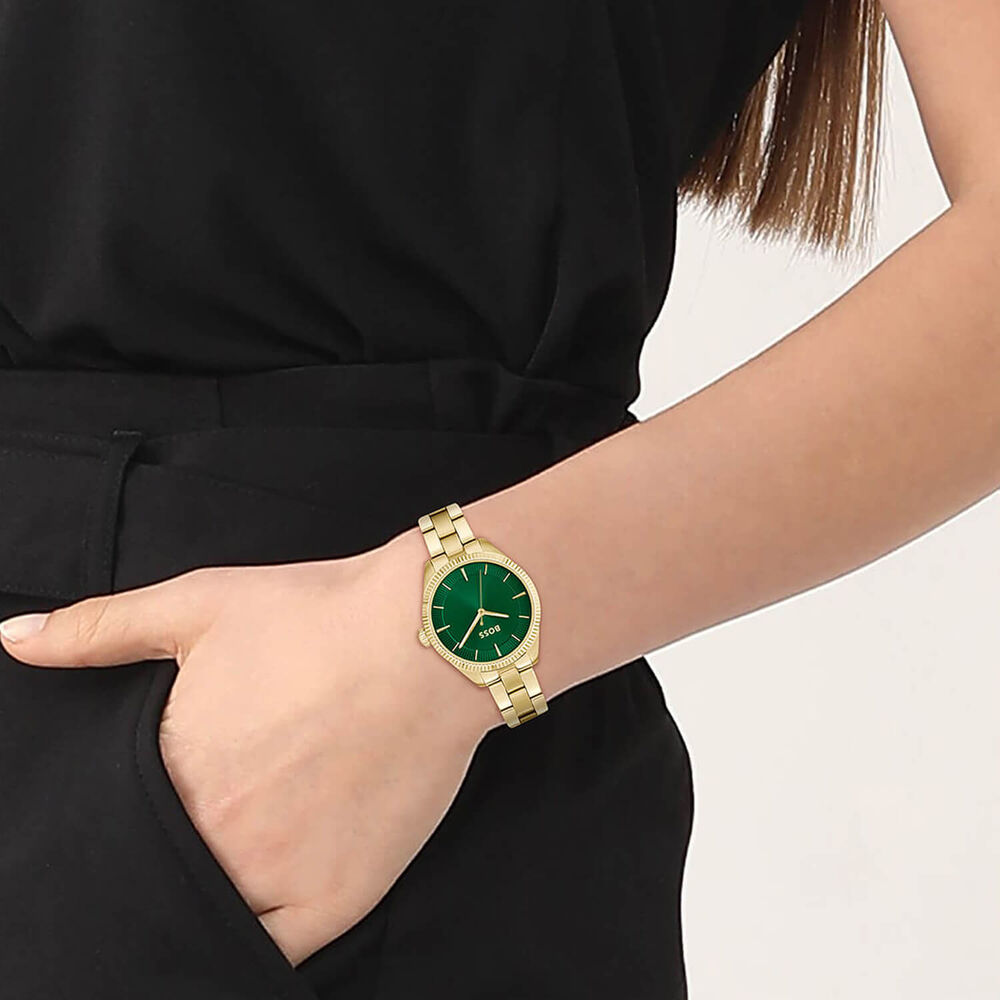 BOSS Sage 32mm Green 3 Hands Dial Yellow Gold IP Case Watch image number 3