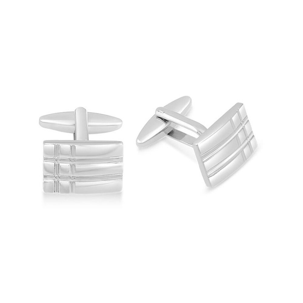 Silver Plated Men's Rectangular Lined Design Cufflinks image number 1