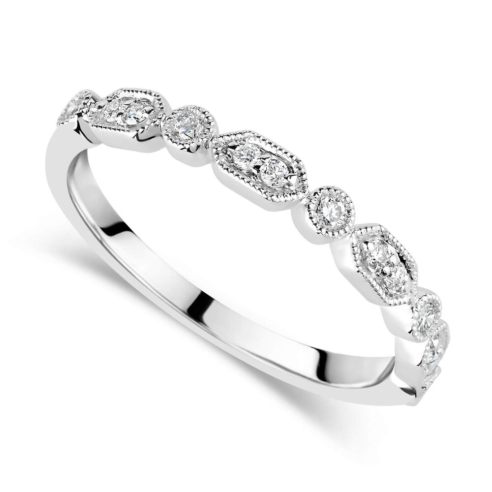9ct White Gold Vintage Style 0.13ct Diamond Set Wedding Ring