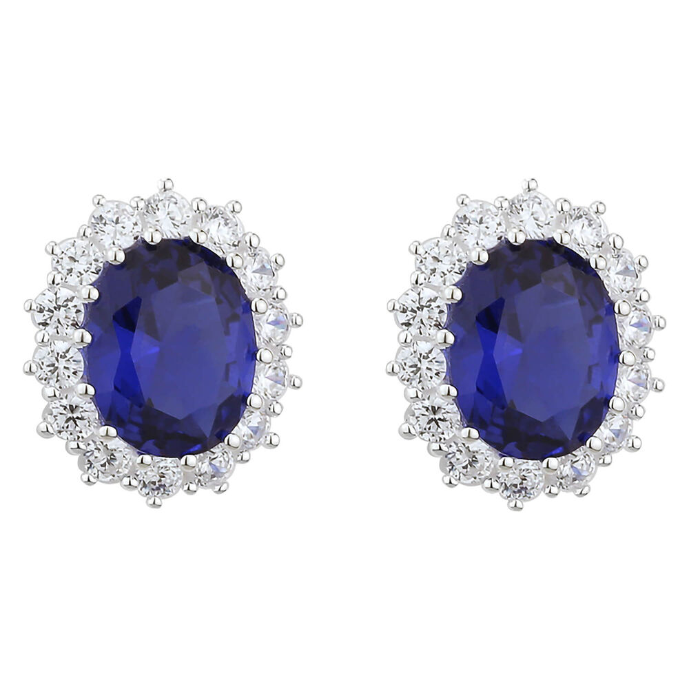Sterling Silver and Cubic Zirconia Sapphire Earrings