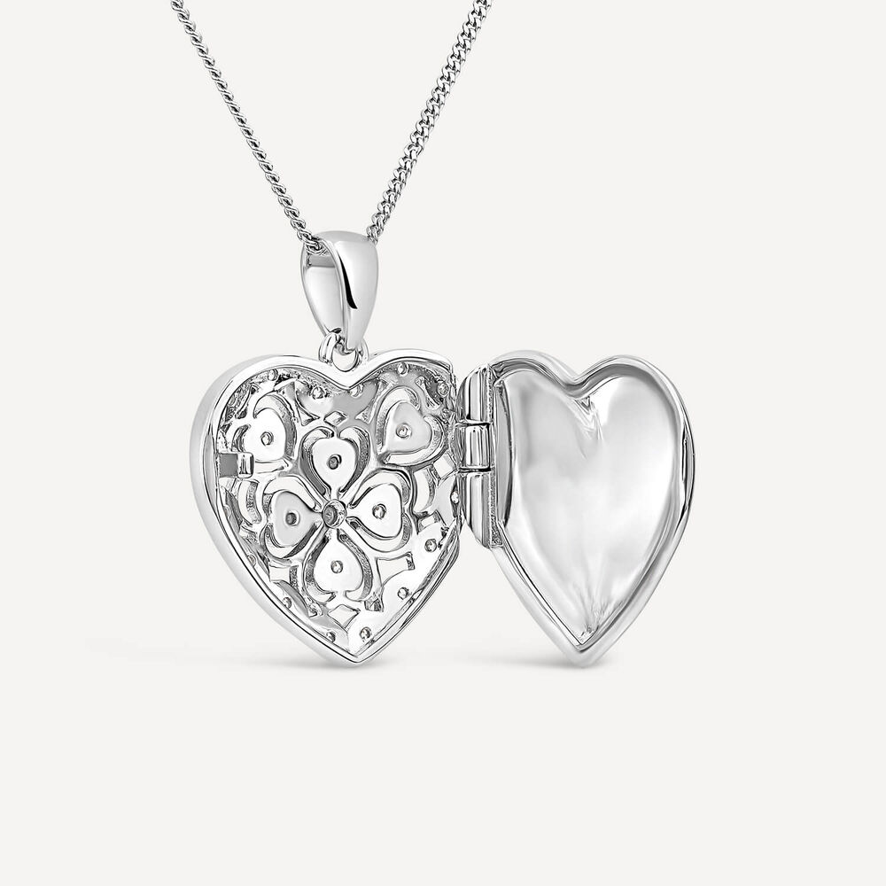 Sterling Silver Small Cubic Zirconia Antique Design Heart Locket Pendant image number 1