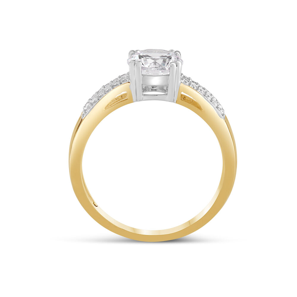 9ct Yellow Gold Cubic Zirconia Solitaire with Pave Cubic Zirconia Split Shoulders Ring image number 2