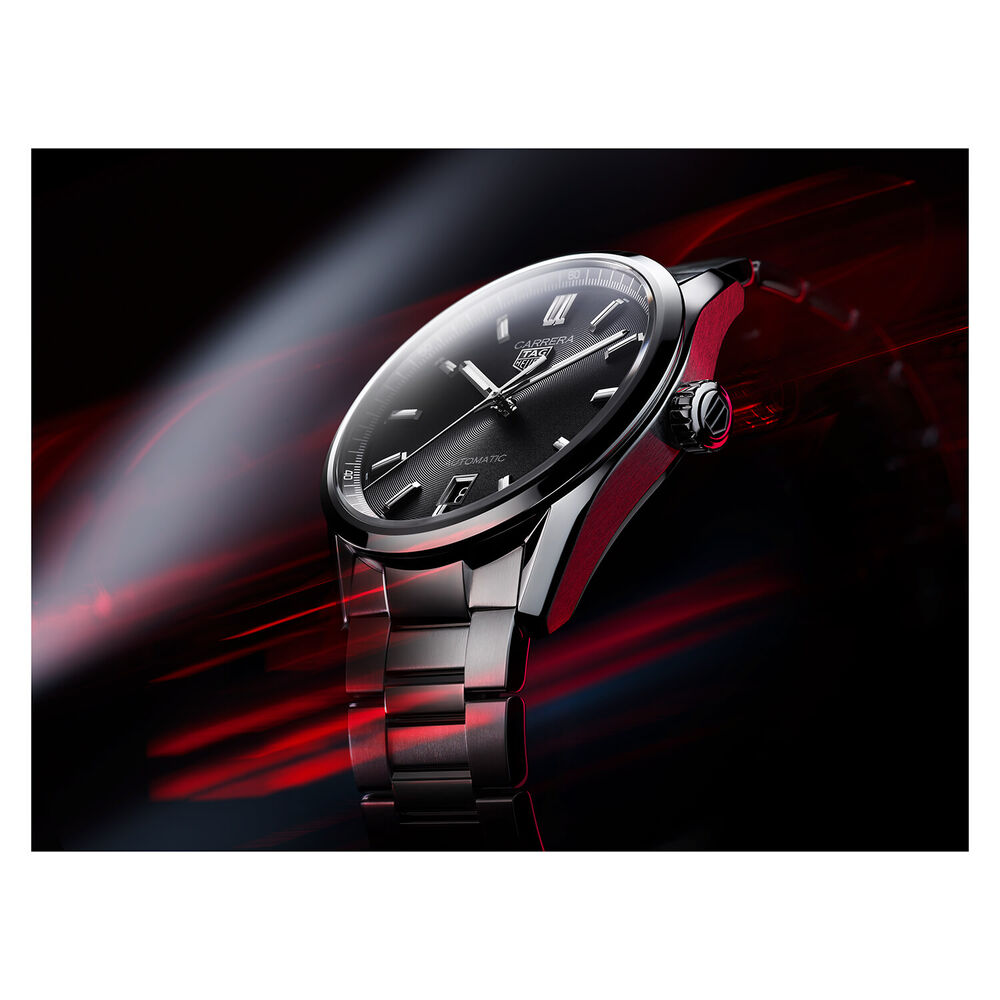 TAG Heuer Carrera 41mm Day & Date Black Dial Steel Case Bracelet Watch image number 6