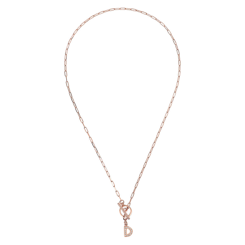 Bronzallure Mini Paper Link With Latter D Pave And T-Bar Necklace