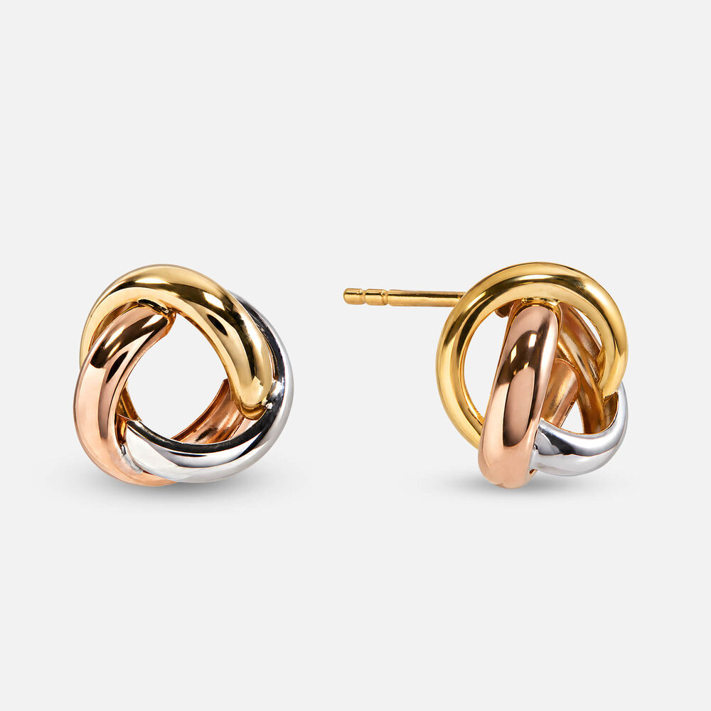 9ct Gold 3 Column Open Knot Stud Earrings