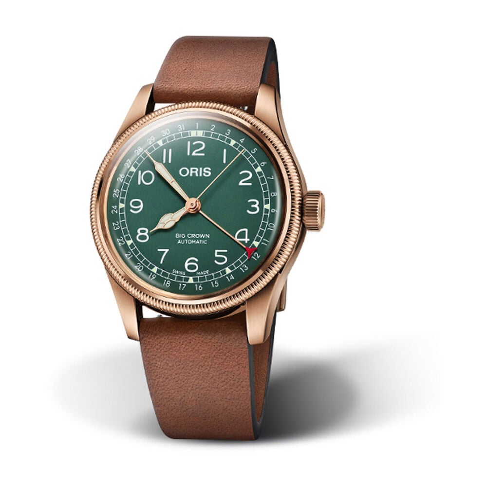 Oris BC Pointer Aviation 40mm Green Dial Leather Strap Watch