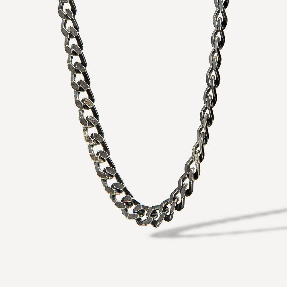 Sterling Silver Ruthenium Plated Curbed Necklet image number 1