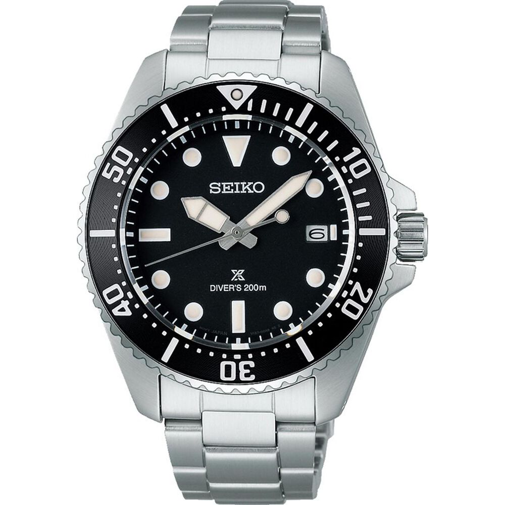 Seiko Prospex Solar Diver’s 41mm Pure Black Dial & Bezel Stainless Steel Bracelet Watch image number 0