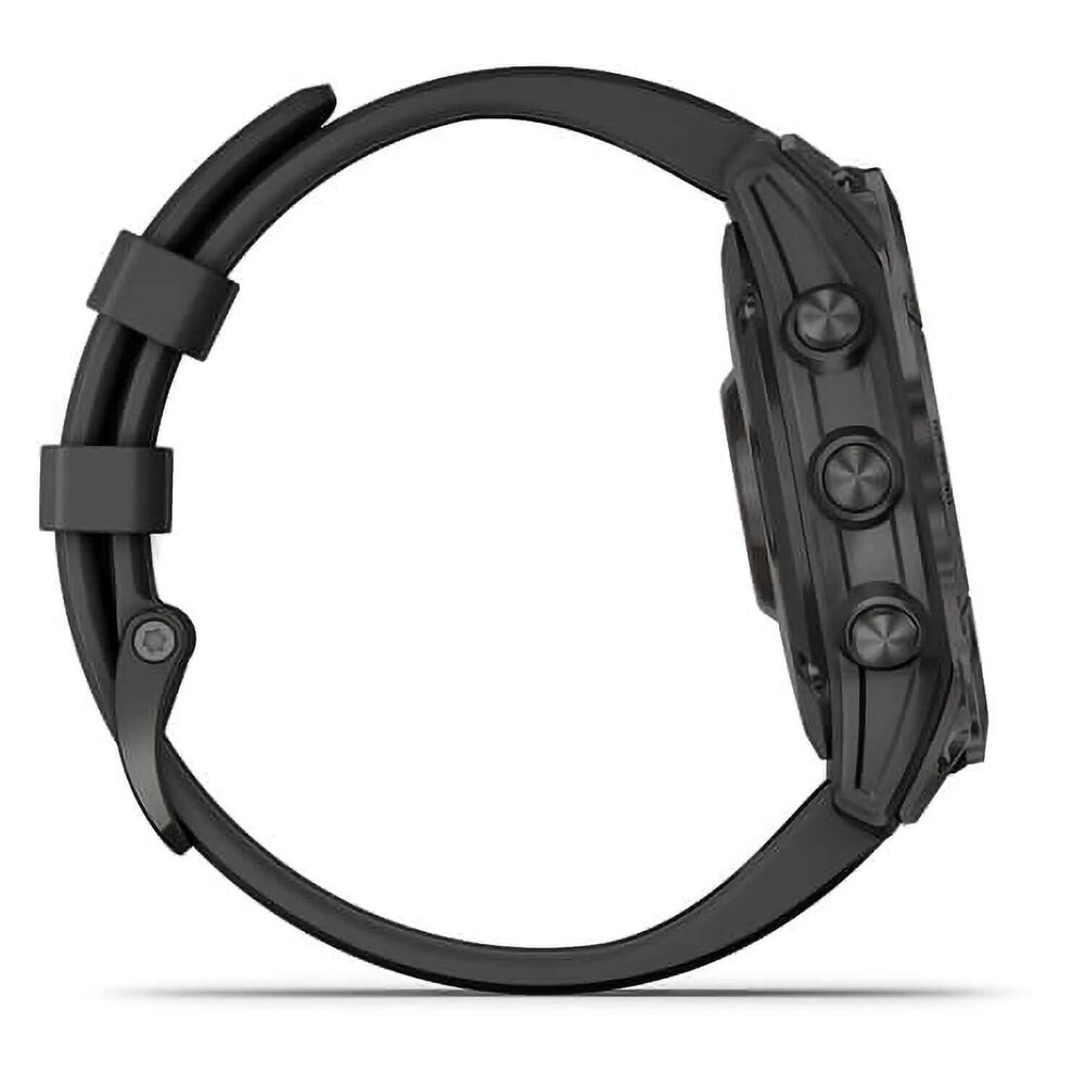 Garmin Fenix 7 Sapphire Solar Carbon Grey DLC Titanium Black Silicone Strap Watch image number 4