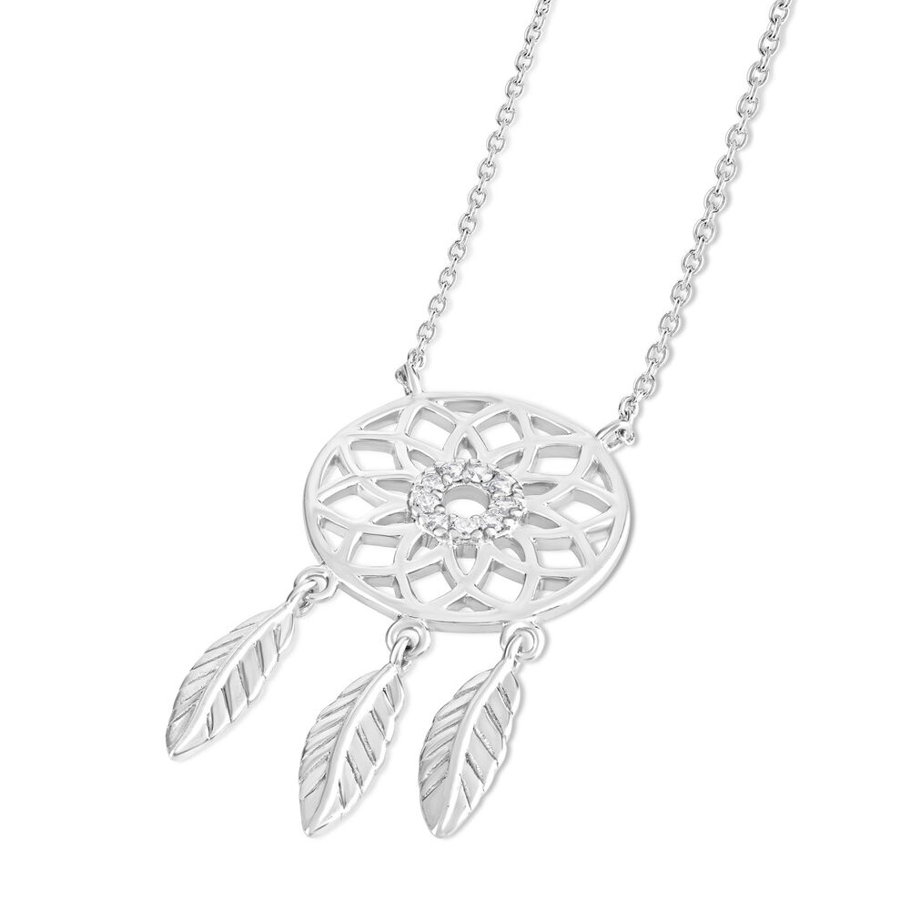 Sterling Silver Cubic Zirconia Dreamcatcher Pendant (Chain Included)