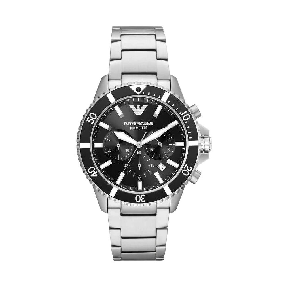 Emporio Armani Diver Chronograph 43mm Black Dial Steel Bracelet Watch image number 0