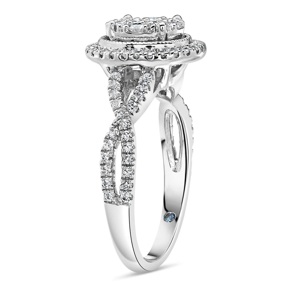 Kathy De Stafford 18ct White Gold '''Ali'' Oval Cluster Halo & Twist Pave Shoulders 0.50ct Ring image number 3