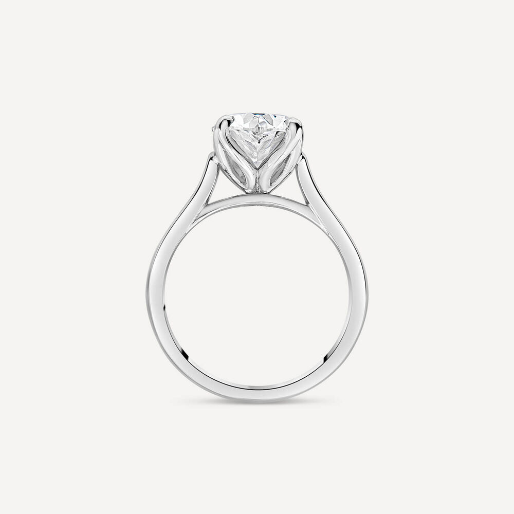 Platinum solitaire engagement ring side view with 3.14ct oval lab-grown diamond image number 2