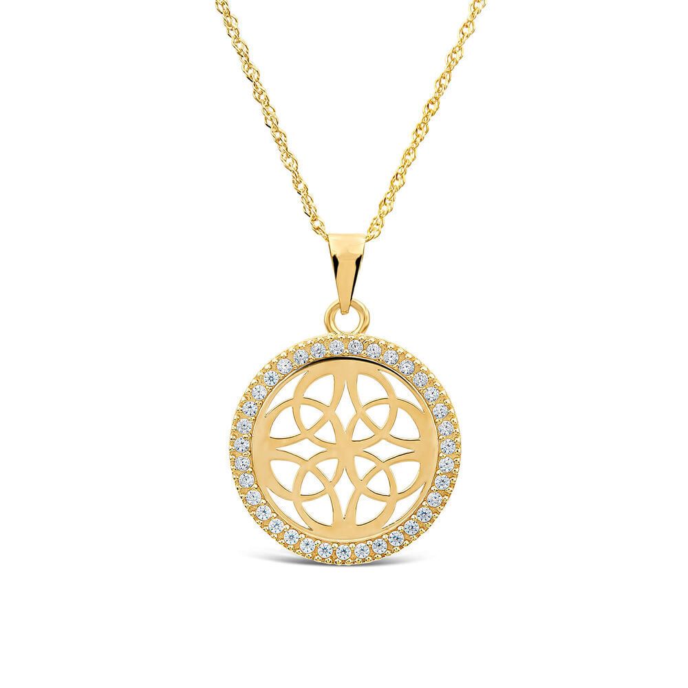 9ct Yellow Gold Celtic Knot Cubic Zirconia Pendant image number 0