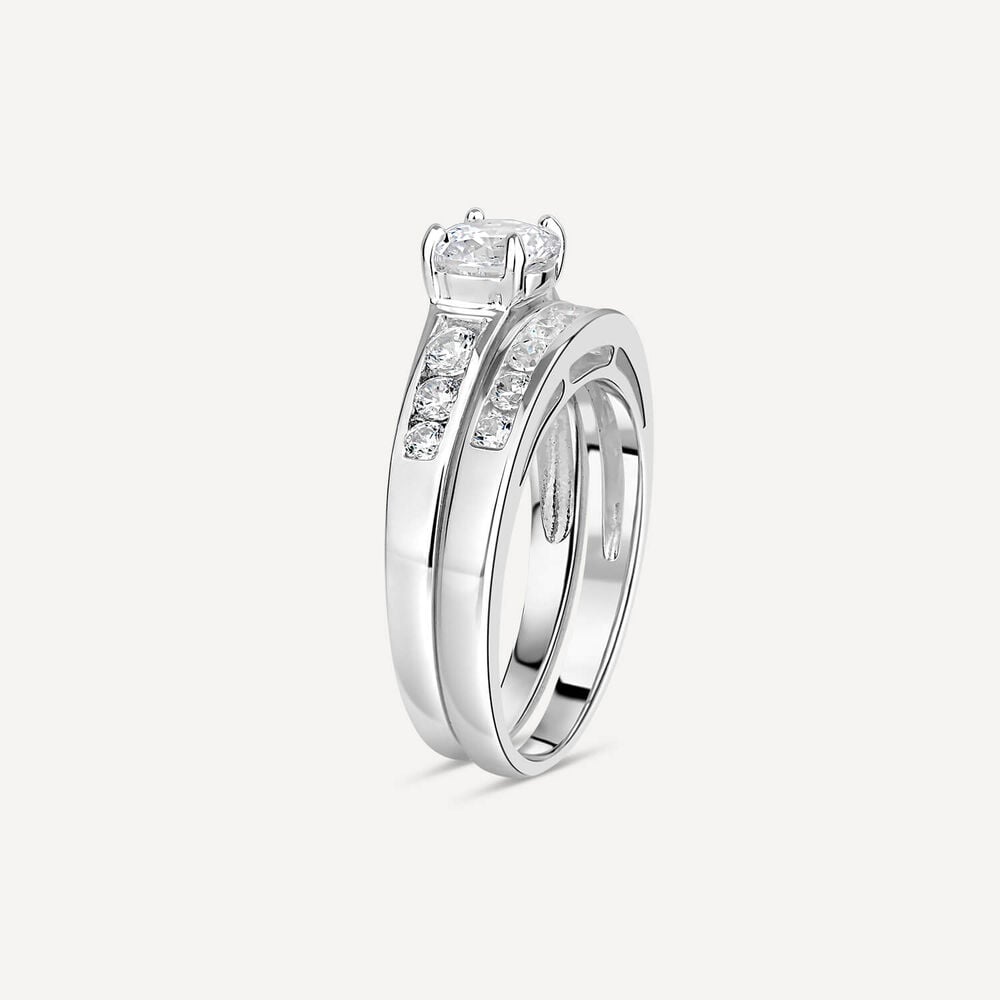 Sterling Silver Cubic Zirconia Promise Bridal Set Ring image number 3