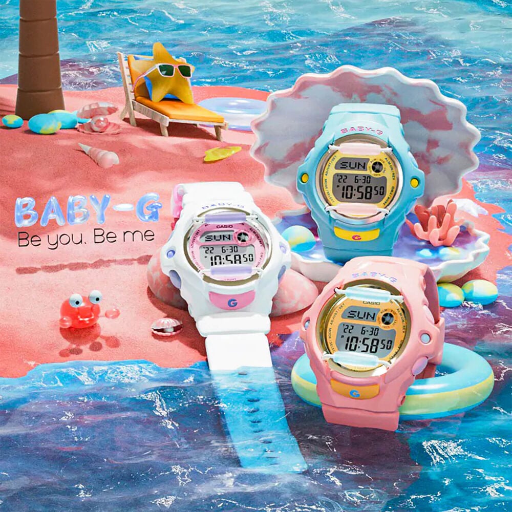 Casio BABY-G Beach Style Series 45.9x42.6mm Pink Dial White Resin Strap Watch