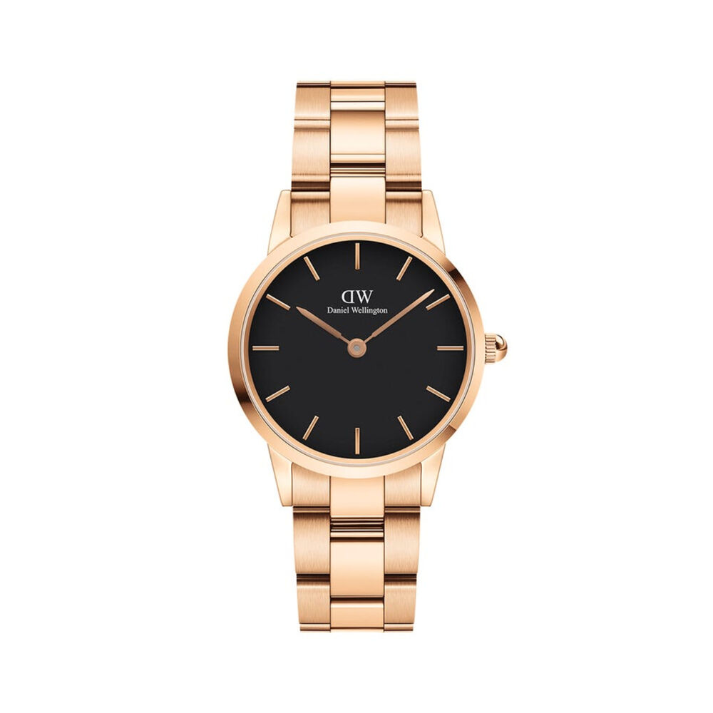 Daniel Wellington Iconic Link 28mm Rose Gold Black Ladies Watch